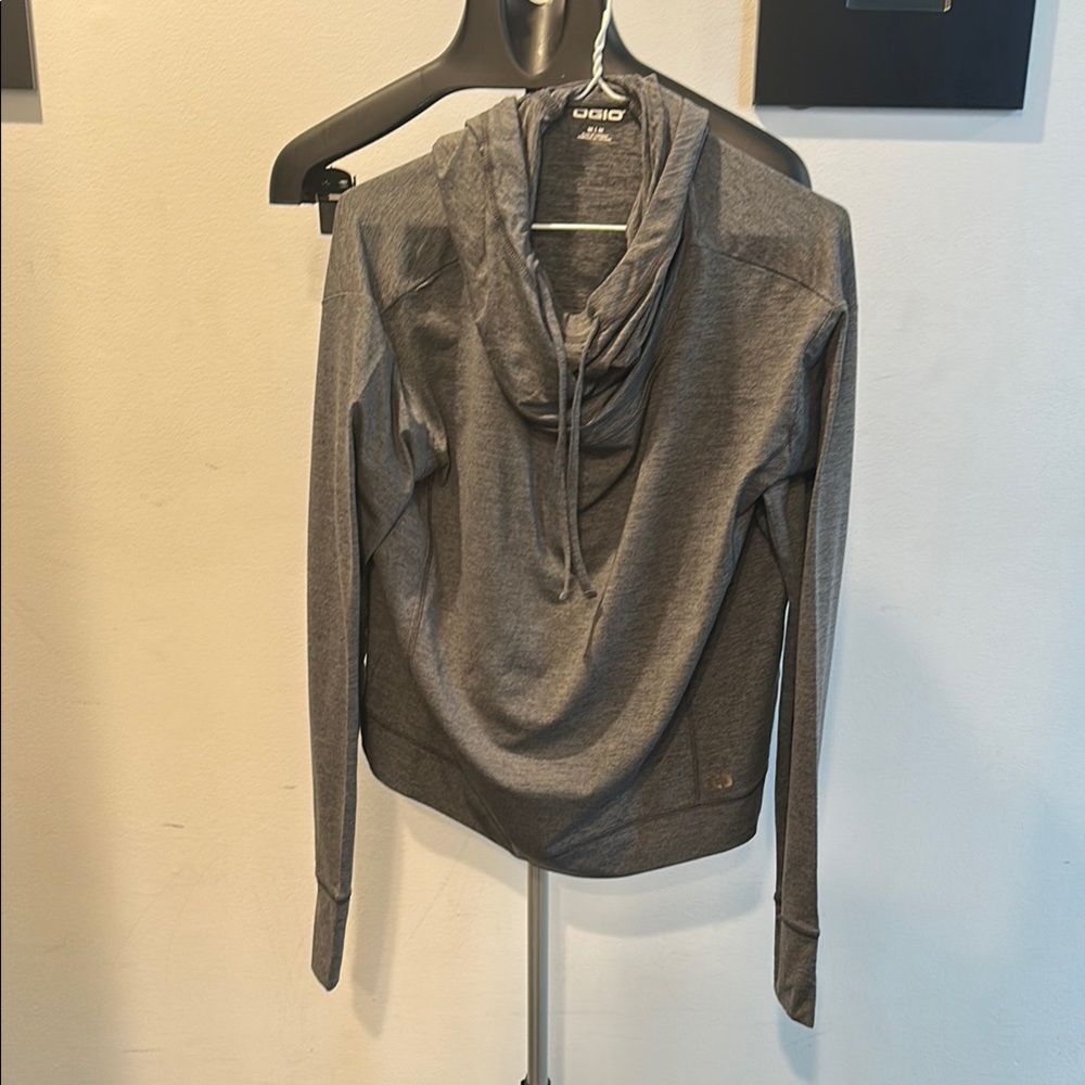 OGIO Metallic Gray Cowl Neck Sweater with Elegant Draping